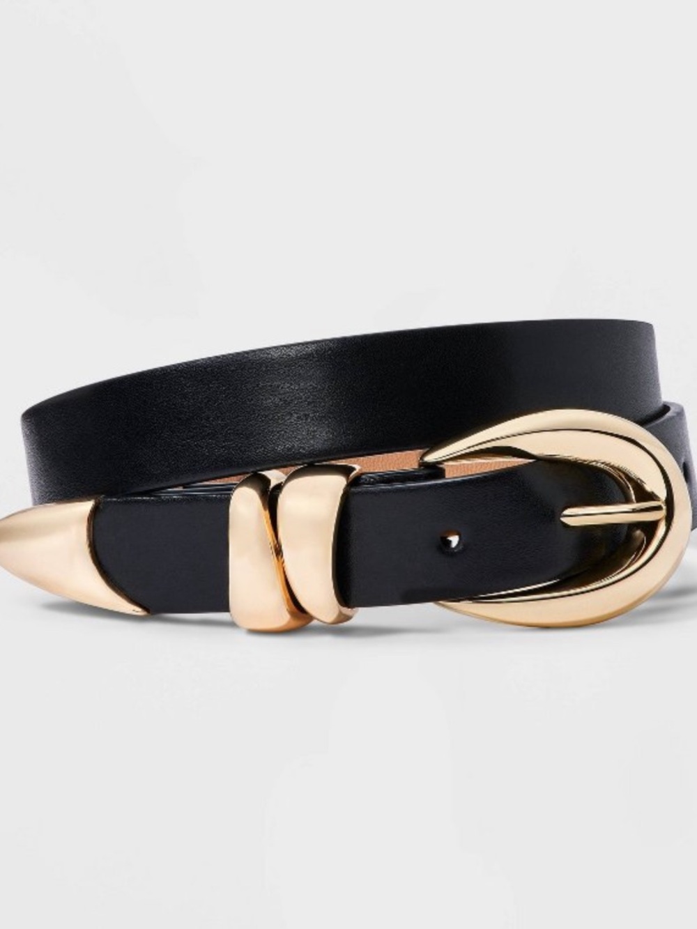 A New Day Black Belt with Gold Buckle and Tip